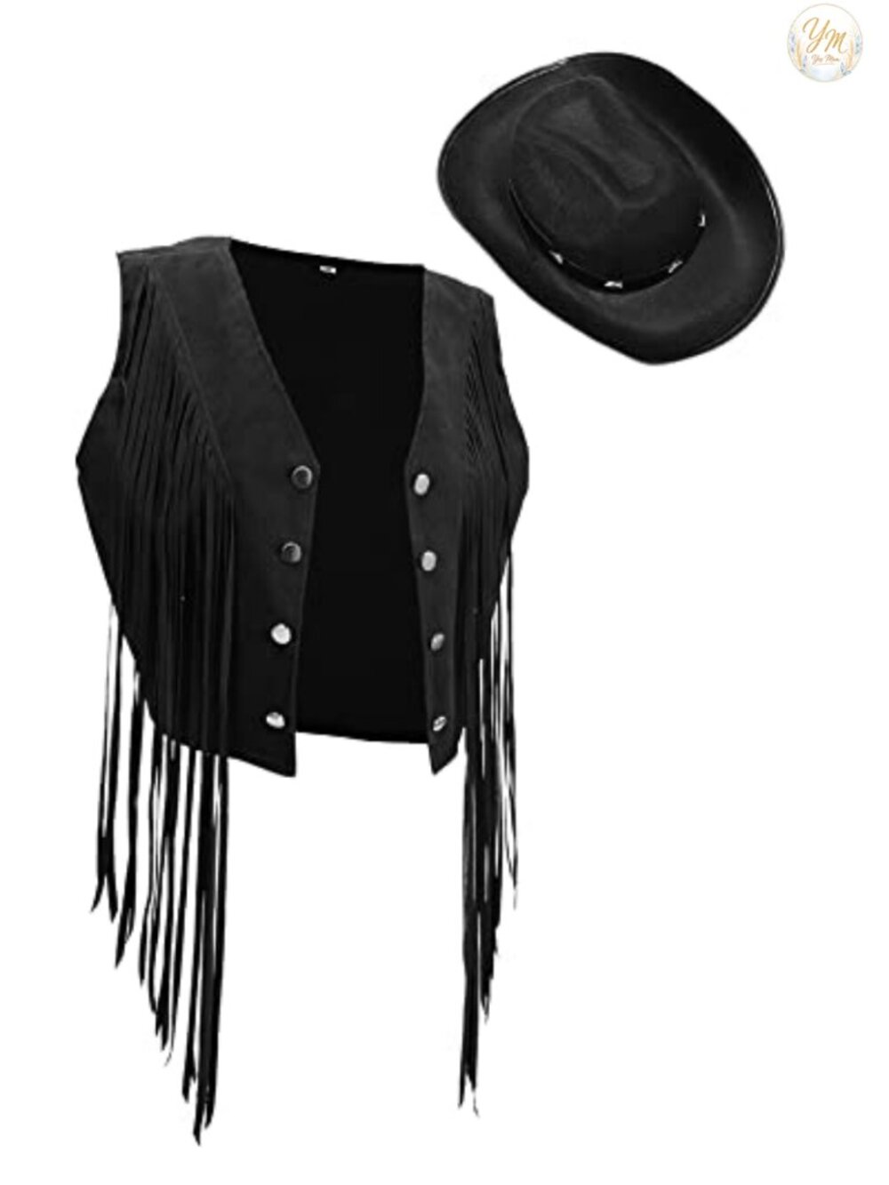 Fringe Vest Cowboy Hat Set Faux Suede Hippie Western Costume